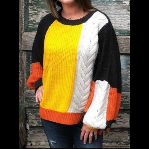 COLOR LUMP PATCHWORK O NECK SWEATER NWOT